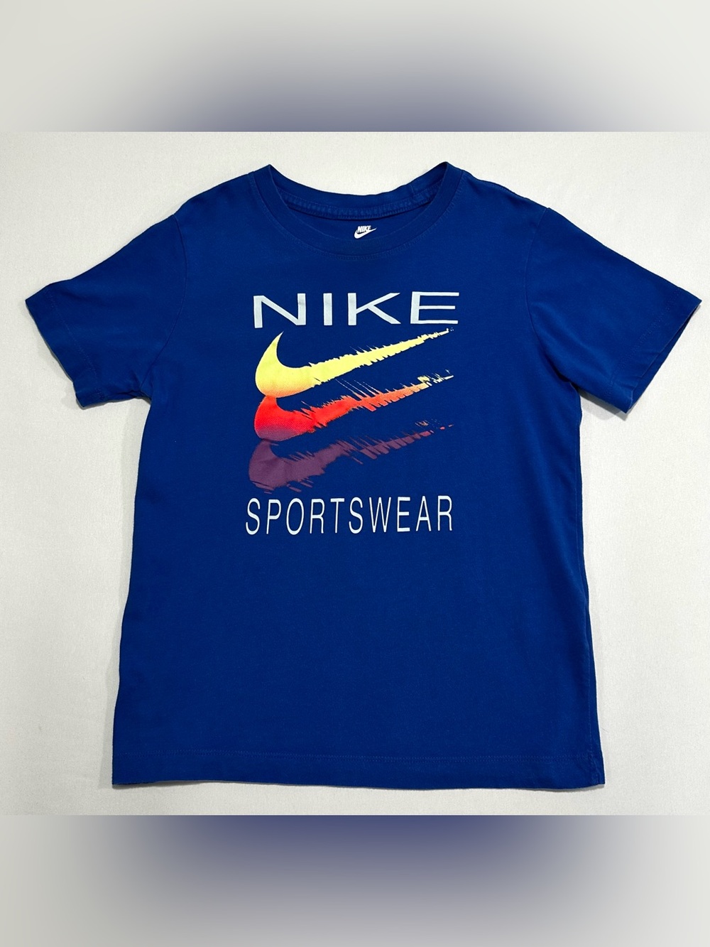 Nike Kids Sportswear Stacked Brushstroke Swoosh T-Shirt Royal Blue Medium